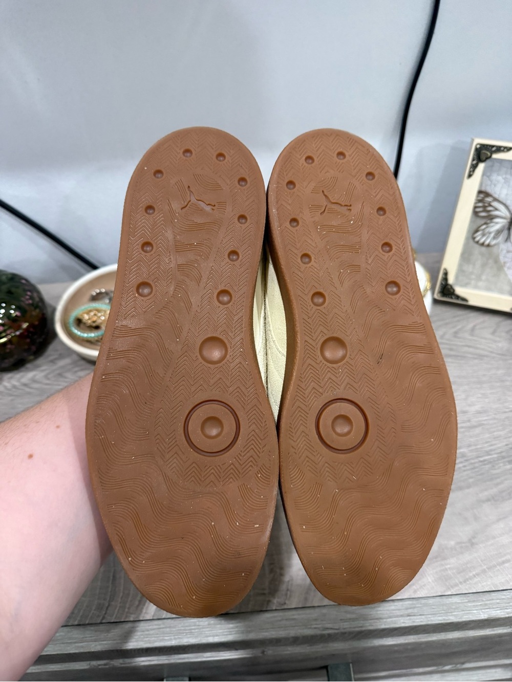 Puma Cream Suede Sneakers with Leopard Trim and Gum Sole - Picture 4 of 5